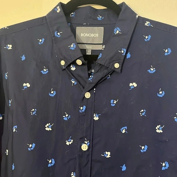 Bonobos | Floral navy & white long sleeve button down shirt Slim Fit Mens Size L - Picture 2 of 7